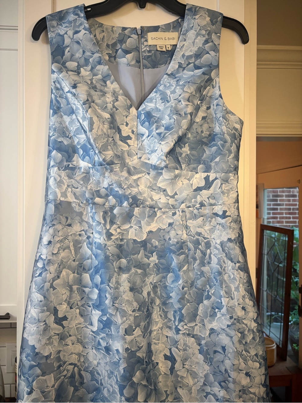 new Sachin and Babi Rori v neck mikado tiered gown in hydrangea blooms blue - Picture 5 of 9